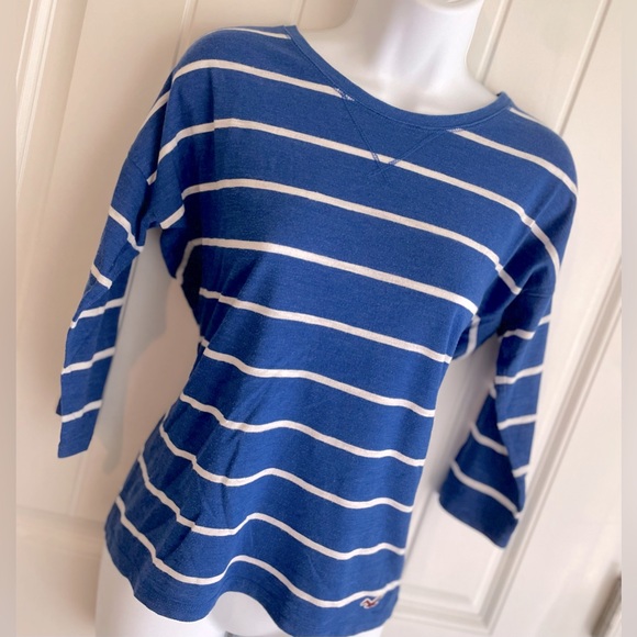 Hollister Blue|White Striped 3/4 Sleeve Cotton Top XS EUC - Picture 2 of 7